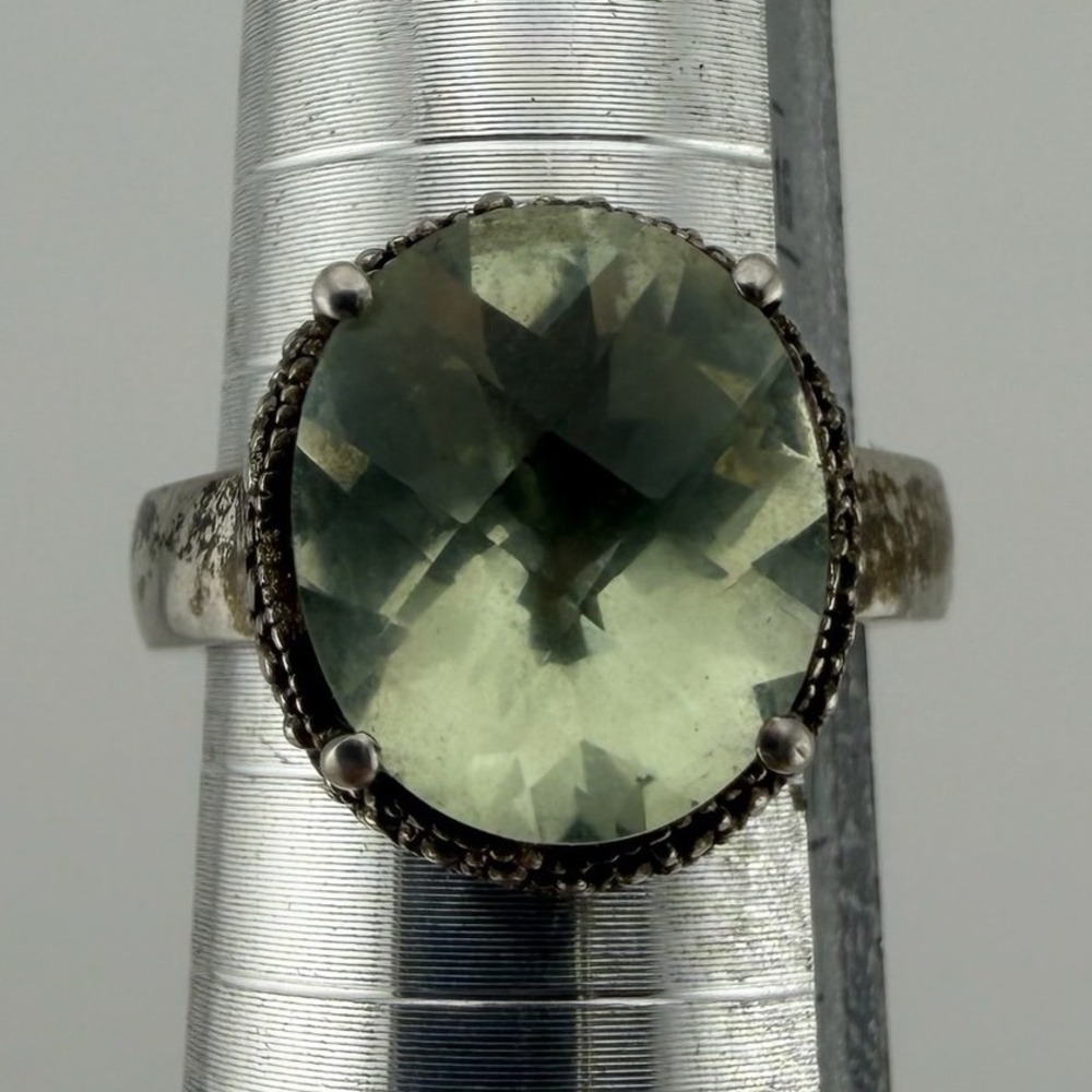 Unbranded Womens Green Amethyst Ring Size 6 Sterling Silver 925 Boho Oval Gem - Picture 3 of 9